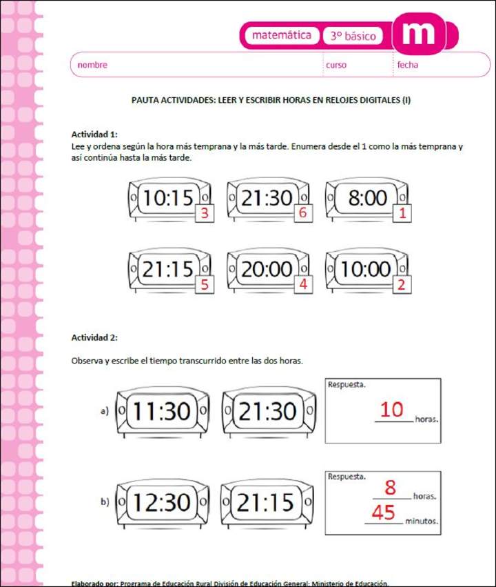 Leer y escribir horas en relojes digitales (I)