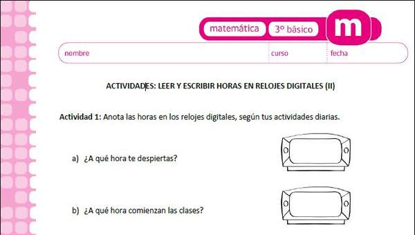 Leer y escribir horas en relojes digitales (II)