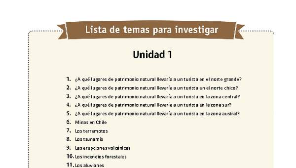 Temas de investigación para la unidad 1