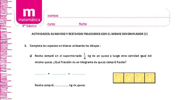 Sumando y restando fracciones con el mismo denominador (II)