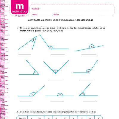 Dibujar y medir  ángulos  con el transportador