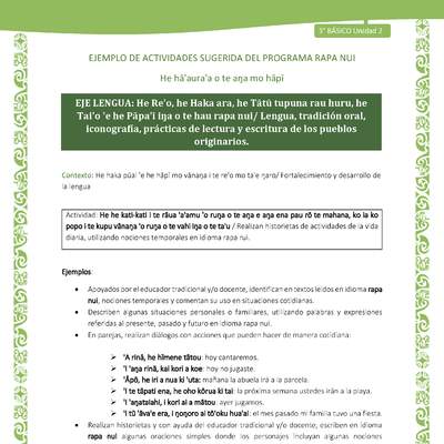 Realizan historietas de actividades de la vida diaria, utilizando nociones temporales en idioma rapa rui