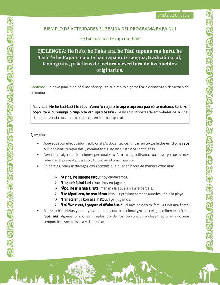 Realizan historietas de actividades de la vida diaria, utilizando nociones temporales en idioma rapa rui