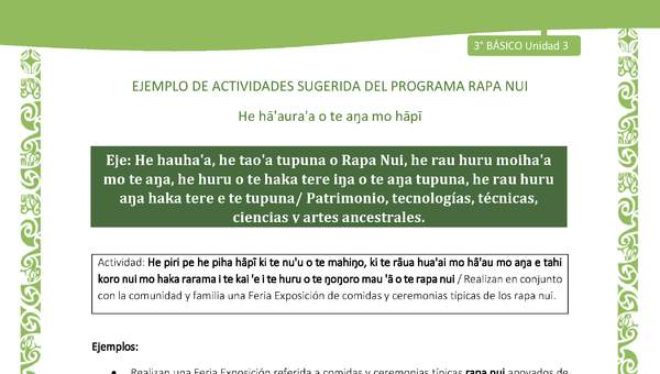 Realizan en conjunto con la comunidad y familia una Feria Exposición de comidas y ceremonias típicas de los rapa nui