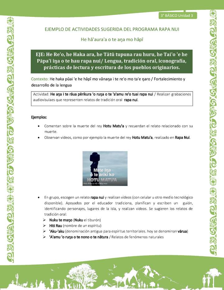 Realizan grabaciones audiovisulaes que representen relatos de tradición oral rapa nui