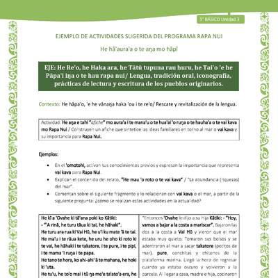 Construyen un afiche que sintetice las ideas familiares en torno al mar o vai kava y su importancia para Rapa Nui - Contexto: Rescate y revitalización de la lengua