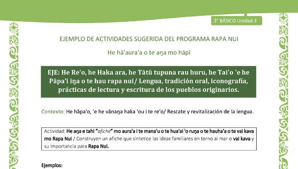 Construyen un afiche que sintetice las ideas familiares en torno al mar o vai kava y su importancia para Rapa Nui - Contexto: Rescate y revitalización de la lengua