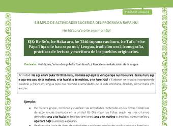  Elaboran un tríptico incorporando palabras y frases en lengua rapa nui referido a actividades de la vida cotidiana, familiar, comunitaria y/o escolar