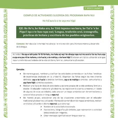 Elaboran un tríptico utilizando la lengua rapa nui referido a actividades de la vida cotidiana, familiar, comunitaria y/o escolar