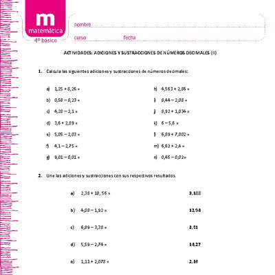 Adiciones y sustracciones de números decimales (II)