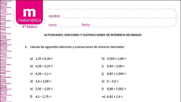 Adiciones y sustracciones de números decimales (II)