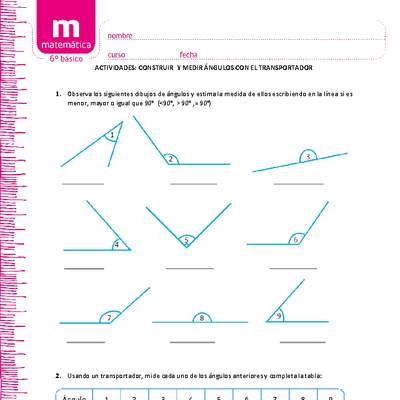 Dibujar y medir ángulos  con el transportador