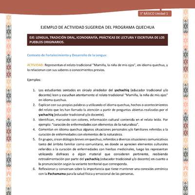 Representan el relato tradicional “Mamiña, la niña de mis ojos”, en idioma quechua, y lo relacionan con sus saberes o conocimientos previos