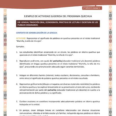 Representan el significado de palabras en quechua presentes en el relato tradicional “Mamiña, la niña de mis ojos”