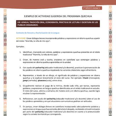 Crean diálogos breves incorporando palabras y expresiones en idioma quechua a partir del relato “Mamiña, la niña de mis ojos”