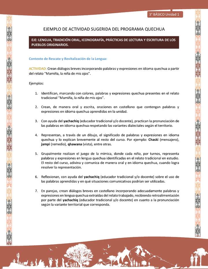 Crean diálogos breves incorporando palabras y expresiones en idioma quechua a partir del relato “Mamiña, la niña de mis ojos”