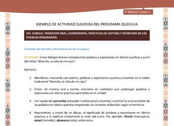 Crean diálogos breves incorporando palabras y expresiones en idioma quechua a partir del relato “Mamiña, la niña de mis ojos”