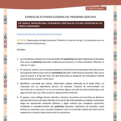 Representan el relato tradicional “Mamiña, la niña de mis ojos” y lo relacionan con sus saberes o conocimientos previos