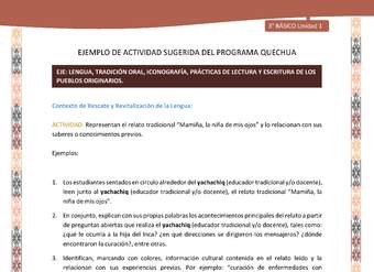 Representan el relato tradicional “Mamiña, la niña de mis ojos” y lo relacionan con sus saberes o conocimientos previos