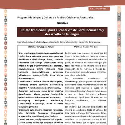 Relato tradicional para el contexto de Fortalecimiento y desarrollo de la lengua