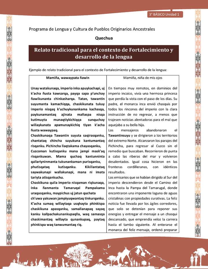 Relato tradicional para el contexto de Fortalecimiento y desarrollo de la lengua