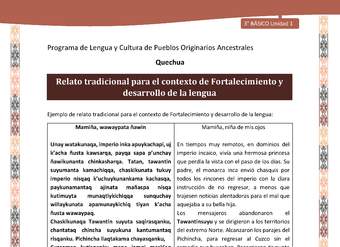 Relato tradicional para el contexto de Fortalecimiento y desarrollo de la lengua