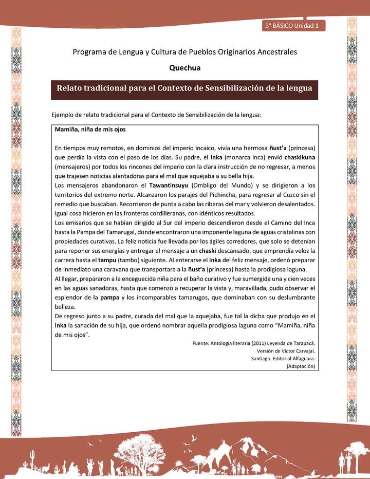 Relato tradicional para el Contexto de Sensibilización de la lengua