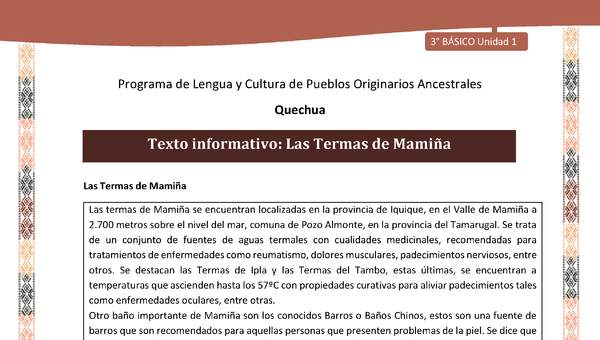 Texto informativo: Las Termas de Mamiña