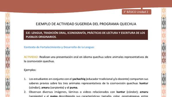 Realizan una presentación oral en idioma quechua sobre animales representativos de la cosmovisión quechua