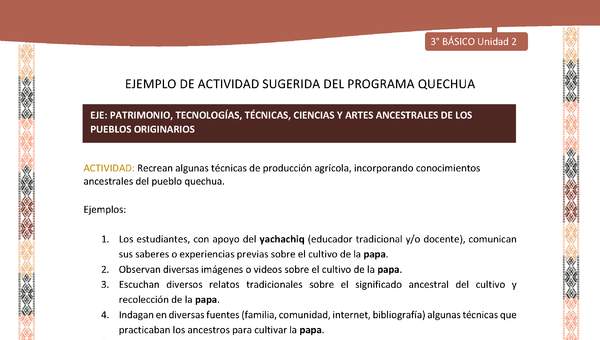 Recrean algunas técnicas de producción agrícola, incorporando conocimientos ancestrales del pueblo quechua