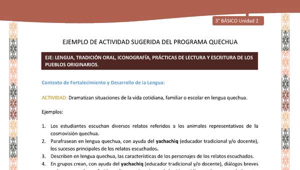  Dramatizan situaciones de la vida cotidiana, familiar o escolar en lengua quechua