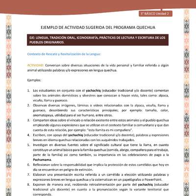  Conversan sobre diversas situaciones de la vida personal y familiar referida a algún animal utilizando palabras y/o expresiones en lengua quechua