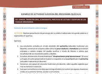 Realizan presentación de personajes de los relatos tradicionales incluyendo palabras o expresiones en quechua