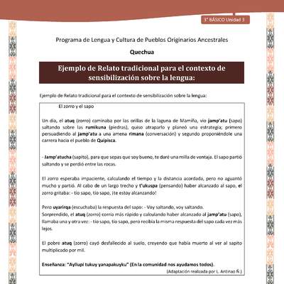 Ejemplo de Relato tradicional para el contexto de sensibilización sobre la lengua