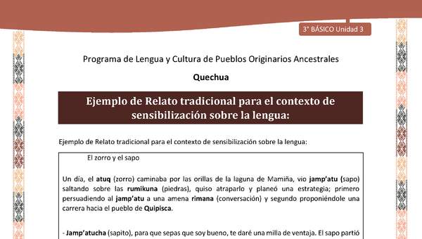 Ejemplo de Relato tradicional para el contexto de sensibilización sobre la lengua