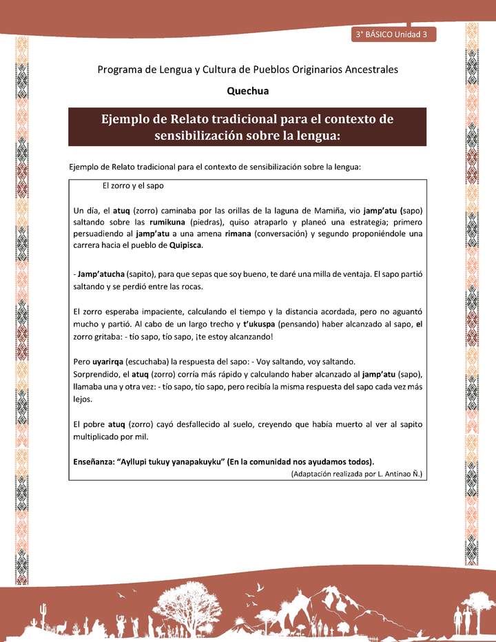 Ejemplo de Relato tradicional para el contexto de sensibilización sobre la lengua