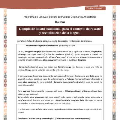 Ejemplo de Relato tradicional para el contexto de rescate y revitalización de la lengua