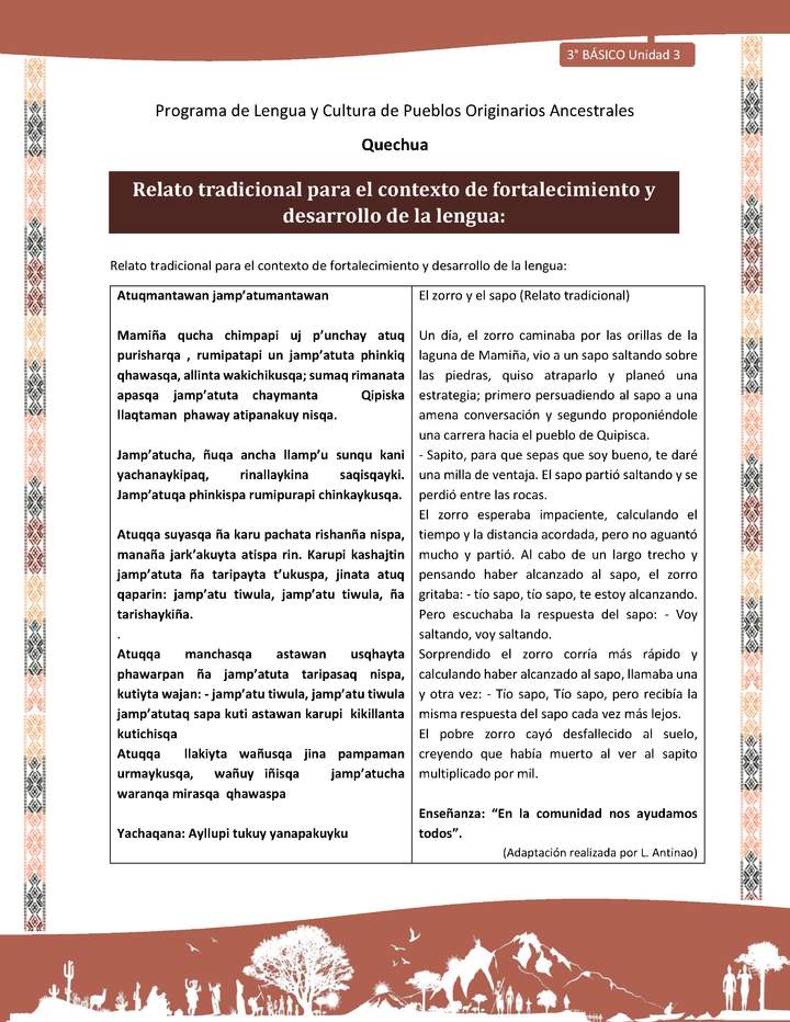 Relato tradicional para el contexto de fortalecimiento y desarrollo de la lengua