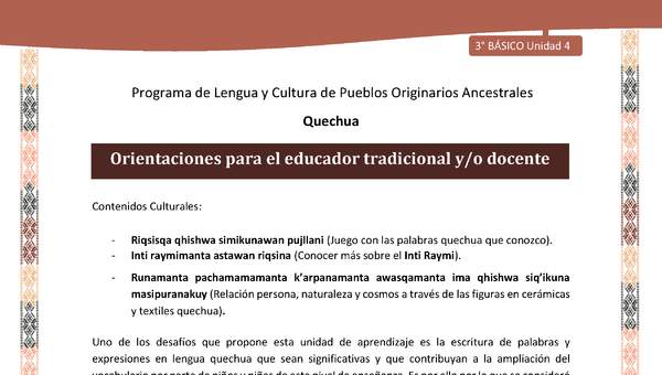 Orientaciones para el educador tradicional y/o docente