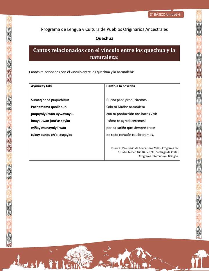 Cantos relacionados con el vínculo entre los quechua y la naturaleza