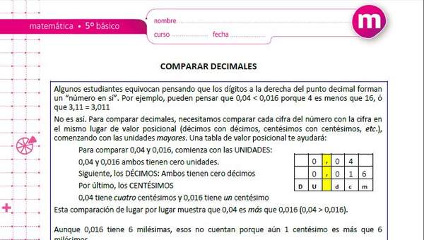 Comparación de números decimales (II)