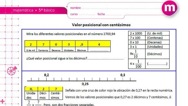 Valor posicional con centésimos