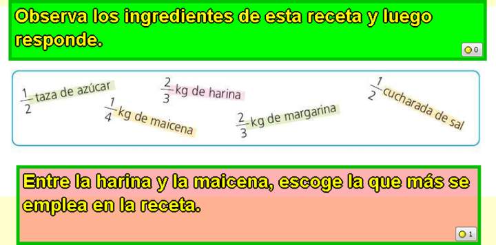 Ingredientes en una receta