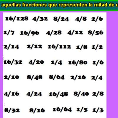 Fracciones iguales a 1/2