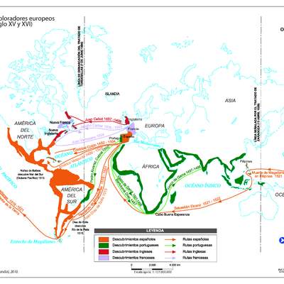 Rutas de exploradores con demarcación de tratados