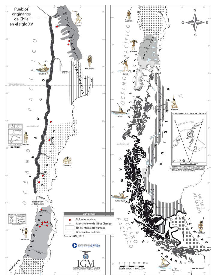 Mapa pueblos originarios en Chile siglo XV