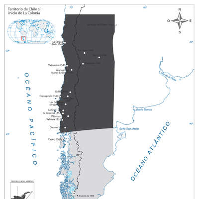 Mapa del territorio chileno al inicio de La Colonia