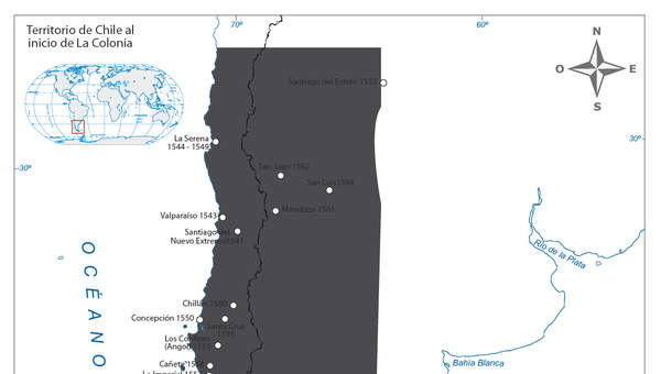 Mapa del territorio chileno al inicio de La Colonia