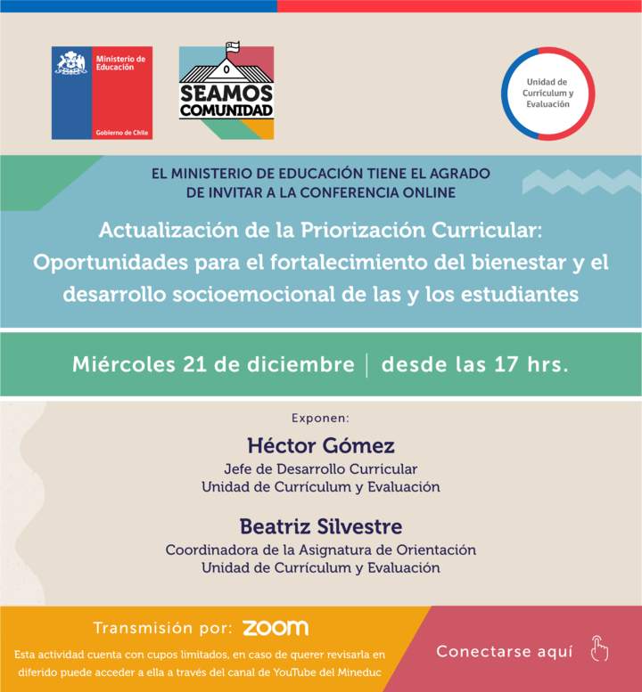 Conferencia "Actualización de la Priorización Curricular: Oportunidades para el fortalecimiento del bienestar y el desarrollo socioemocional de las y los estudiantes"