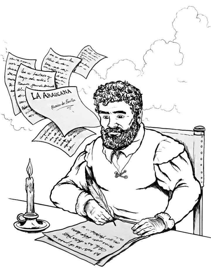 Alonso de Ercilla escribiendo La Araucana